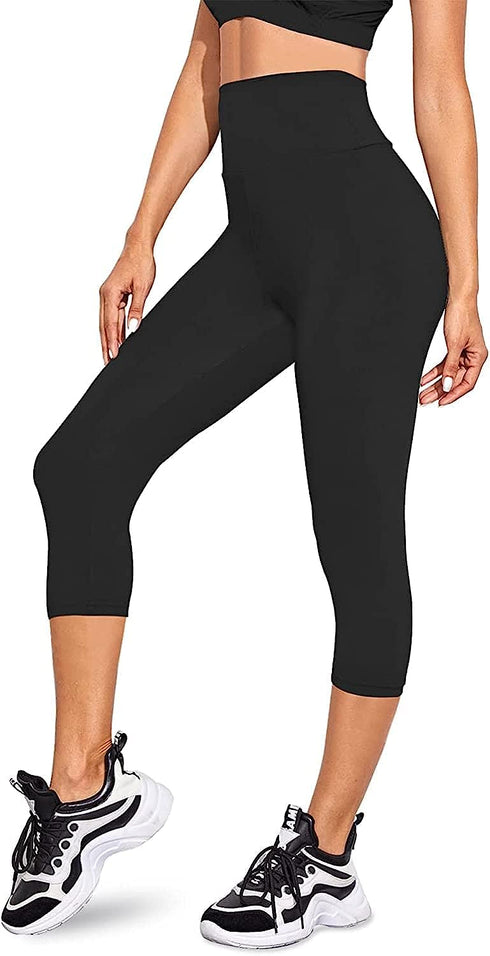 High Waisted Womens Black Workout Leggings - Running Tummy Control Yoga Pants